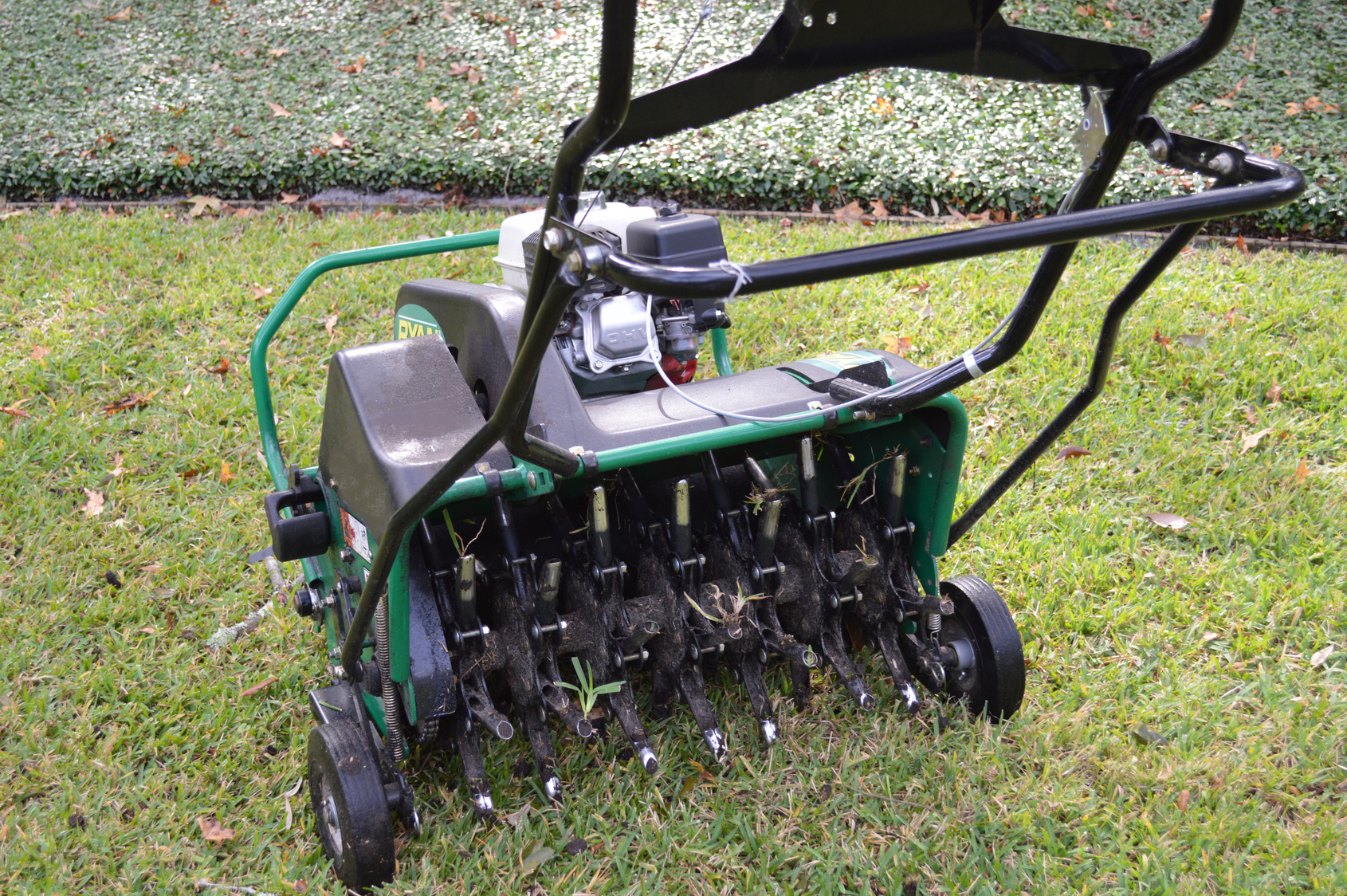A lawn aerating maching